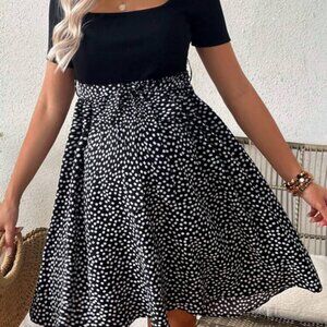 SHEIN Black and White Floral Maternity Dress, Woman's Size XL